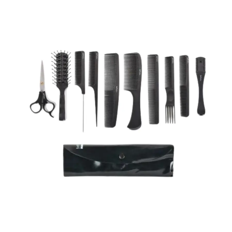 BIFULL Set of 8 Combs, Scissors, Razor and Case Black